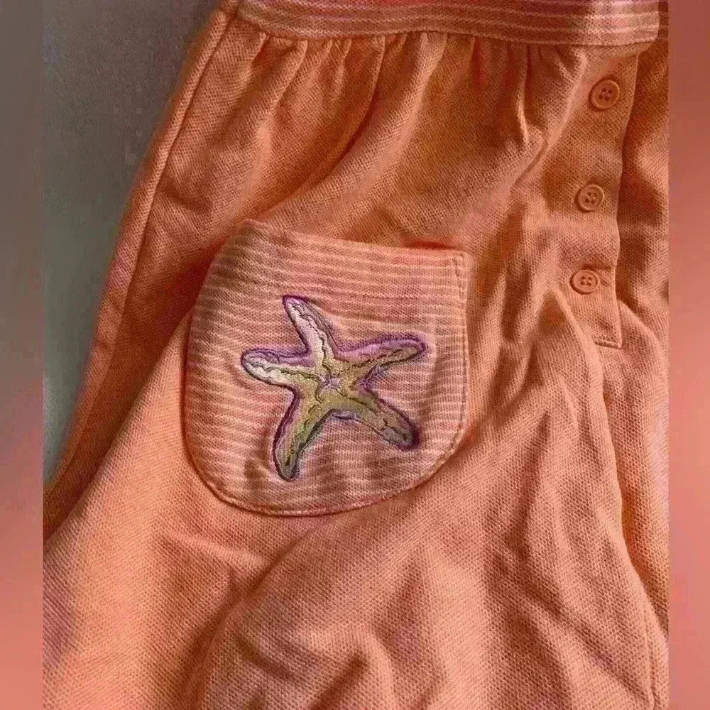 Coral Short Sleeve, Embroidered Front Pocket Dress, 6X - Picture 6 of 7